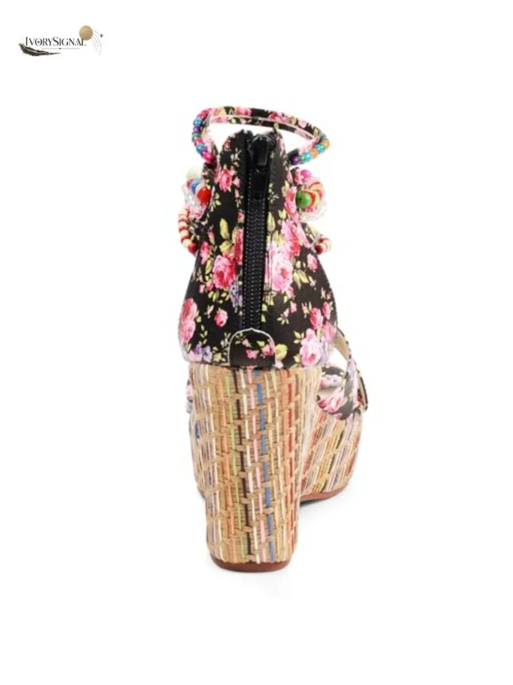 Women's Wedge Sandals with Pearls Platform High Heels Back Zipper